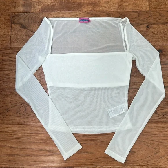 Edikted white sheer long sleeve shirt, size Small - Picture 4 of 5